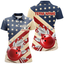 Load image into Gallery viewer, Vintage American Flag Custom Bowling Team Shirt For Women, Retro Patriotic Bowling Jersey IPHW6515