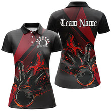 Load image into Gallery viewer, Custom Black And Red Flame Bowling Shirts For Women, Bowling Team Jerseys For Bowlers IPHW7203