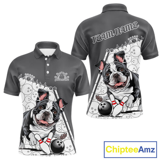 Custom Cute Funny French Bulldog Bowling Men Polo Shirts, Dog Lovers Bowling Shirt IPHW10289