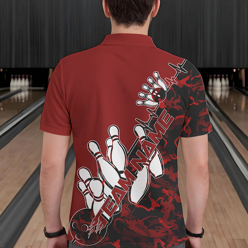 Custom Red Camo Strike Bowling Polo Shirts For Men, Strike Team Bowling League Shirt Shirt IPHW8443