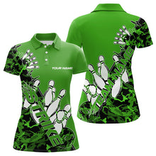 Load image into Gallery viewer, Custom Green Camo Strike Womens Bowling Polo Shirts, Strike Team Bowling League Shirt Shirt IPHW8445