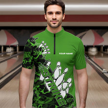 Load image into Gallery viewer, Custom Green Camo Strike Bowling Quarter-Zip Shirts For Men, Strike Team Bowling League Shirt Shirt IPHW8445