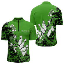 Load image into Gallery viewer, Custom Green Camo Strike Bowling Quarter-Zip Shirts For Men, Strike Team Bowling League Shirt Shirt IPHW8445