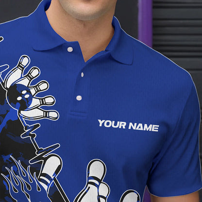 Custom Blue Camo Strike Bowling Polo Shirts For Men, Strike Team Bowling League Shirt Shirt IPHW8446