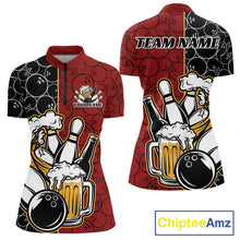 Load image into Gallery viewer, Custom Black And Red Retro Bowling Beer Team Shirts For Women, Bowling Pattern Jerseys IPHW10536