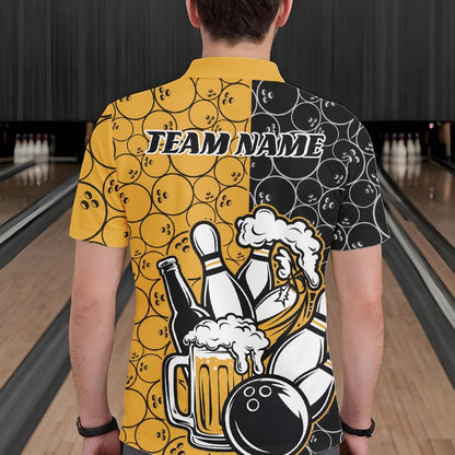Custom Black And Yellow Retro Bowling Beer Team Shirts For Men, Bowling Pattern Jerseys IPHW10538