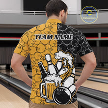 Load image into Gallery viewer, Custom Black And Yellow Retro Bowling Beer Team Shirts For Men, Bowling Pattern Jerseys IPHW10538