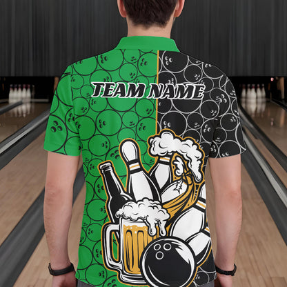 Custom Black And Green Retro Bowling Beer Team Shirts For Men, Bowling Pattern Jerseys IPHW10539