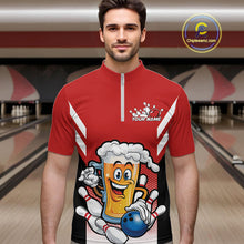 Load image into Gallery viewer, Custom Funny Red Bowling Jerseys Bowling And Beer Men Quarter-Zip Shirts, Bowling Jerseys IPHW10540