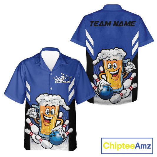 Custom Funny Blue Bowling Jerseys Bowling And Beer Men And Women Hawaiian Shirts, Bowling Jerseys IPHW10541