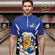 Load image into Gallery viewer, Custom Funny Blue Bowling Jerseys Bowling And Beer Men Quarter-Zip Shirts, Bowling Jerseys IPHW10541