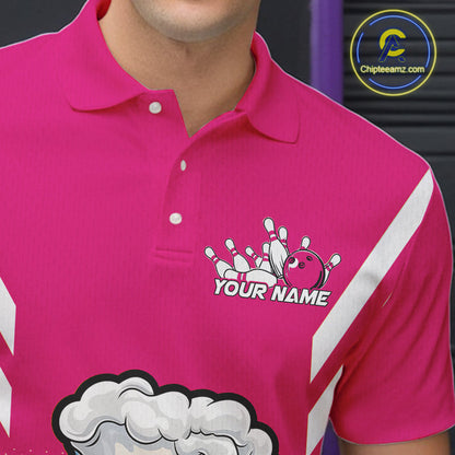 Custom Funny Pink Bowling Jerseys Bowling And Beer Men Polo Shirts, Bowling Jerseys IPHW10542