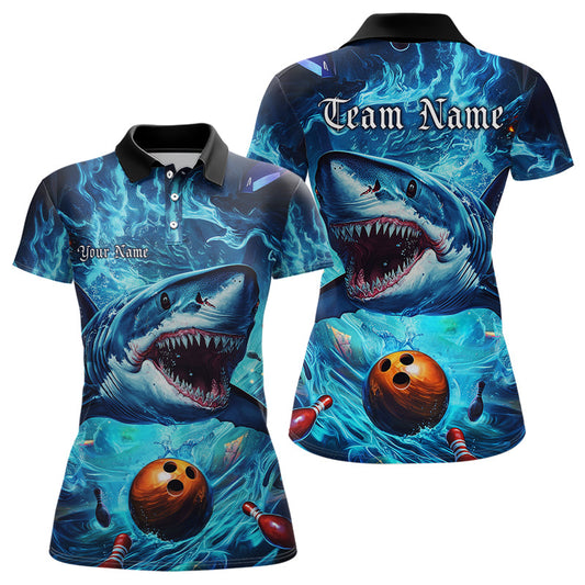 Custom Shark Team Bowling Polo Shirts For Women, Shark Bowling Team Outfits IPHW8007