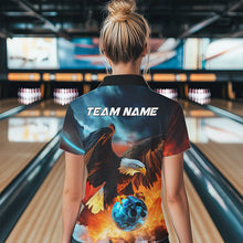 Load image into Gallery viewer, Blue And Orange Custom Flame Eagle Ladies Bowling Quarter-Zip Shirt, Bowling Team Shirt IPHW8449