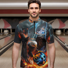 Load image into Gallery viewer, Custom Blue Thunder Lightning Flame Eagle Bowling Quarter-Zip Shirts For Men, Bowling League Shirt IPHW8450