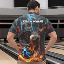 Load image into Gallery viewer, Custom Blue Thunder Lightning Flame Eagle Bowling Quarter-Zip Shirts For Men, Bowling League Shirt IPHW8450