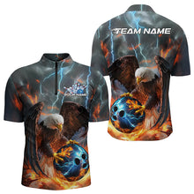 Load image into Gallery viewer, Custom Blue Thunder Lightning Flame Eagle Bowling Quarter-Zip Shirts For Men, Bowling League Shirt IPHW8450