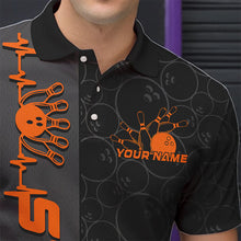 Load image into Gallery viewer, Custom Black And Orange Strike Bowling Polo Shirts For Men, Striking Team Bowling Jerseys IPHW8457