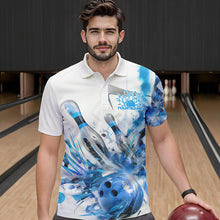 Load image into Gallery viewer, Custom White And Blue Custom Bowling Polo Shirts For Men, Bowling Tournament Team Shirt IPHW8461