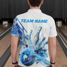 Load image into Gallery viewer, Custom White And Blue Custom Bowling Polo Shirts For Men, Bowling Tournament Team Shirt IPHW8461