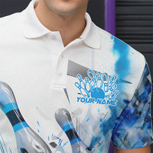 Load image into Gallery viewer, Custom White And Blue Custom Bowling Polo Shirts For Men, Bowling Tournament Team Shirt IPHW8461