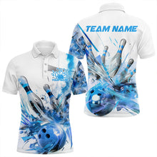 Load image into Gallery viewer, Custom White And Blue Custom Bowling Polo Shirts For Men, Bowling Tournament Team Shirt IPHW8461