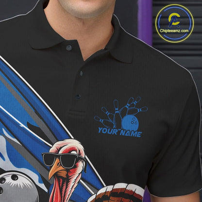 Custom Blue Camo Funny Turkey Bowling Team Shirt For Men, Turkey Bowling Jerseys IPHW10549