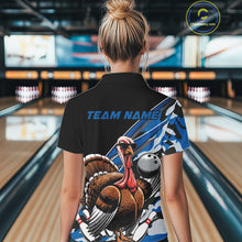 Load image into Gallery viewer, Custom Blue Camo Funny Turkey Bowling Team Shirt For Women, Turkey Bowling Jerseys IPHW10549