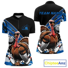 Load image into Gallery viewer, Custom Blue Camo Funny Turkey Bowling Team Shirt For Women, Turkey Bowling Jerseys IPHW10549