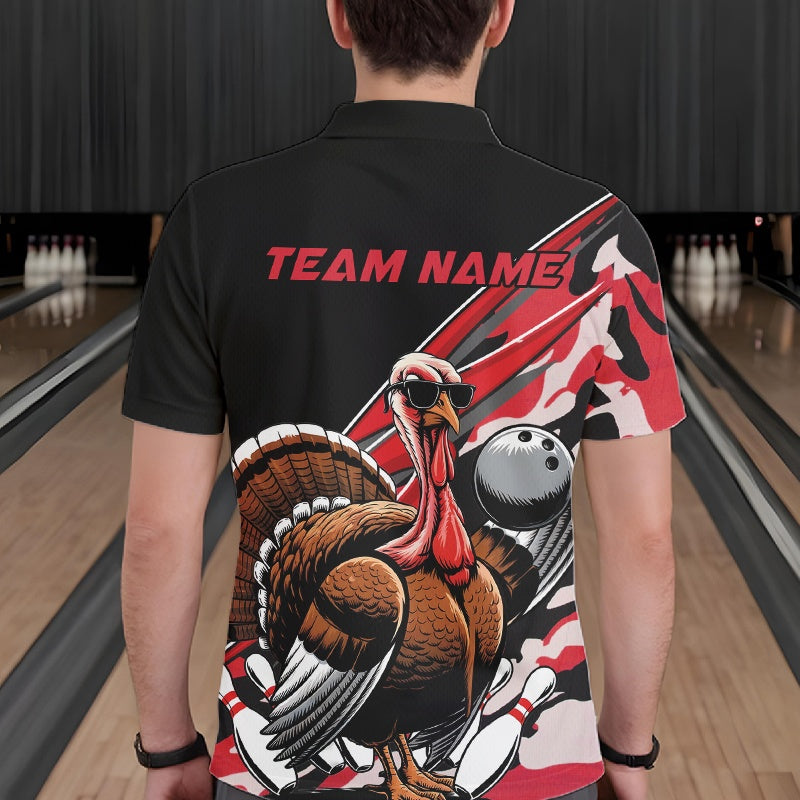 Custom Red Camo Funny Turkey Bowling Team Shirt For Men, Turkey Bowling Jerseys IPHW10550