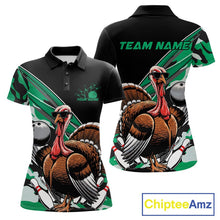 Load image into Gallery viewer, Custom Green Camo Funny Turkey Bowling Team Shirt For Women, Turkey Bowling Jerseys IPHW10551