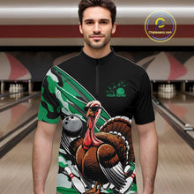 Load image into Gallery viewer, Custom Green Camo Funny Turkey Bowling Team Shirt For Men, Turkey Bowling Jerseys IPHW10551