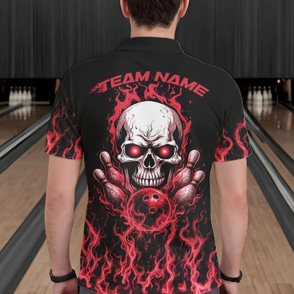 Custom Red Flame Skull Bowling Team Shirts For Men, Halloween Bowling Jerseys IPHW10553