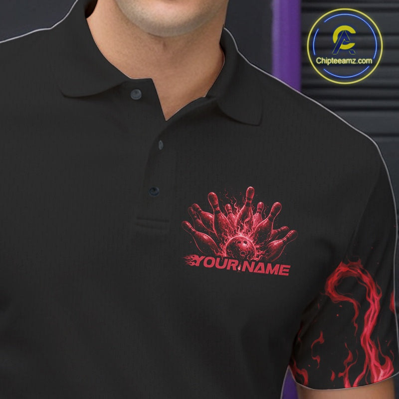 Custom Red Flame Skull Bowling Team Shirts For Men, Halloween Bowling Jerseys IPHW10553