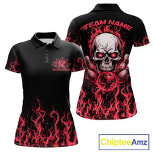 Load image into Gallery viewer, Custom Red Flame Skull Bowling Team Shirts For Women, Halloween Bowling Jerseys IPHW10553