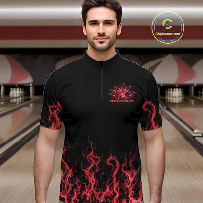 Custom Red Flame Skull Bowling Team Shirts For Men, Halloween Bowling Jerseys IPHW10553