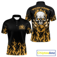 Load image into Gallery viewer, Custom Yellow Flame Skull Bowling Team Shirts For Men, Halloween Bowling Jerseys IPHW10554