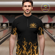 Load image into Gallery viewer, Custom Yellow Flame Skull Bowling Team Shirts For Men, Halloween Bowling Jerseys IPHW10554
