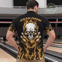Load image into Gallery viewer, Custom Yellow Flame Skull Bowling Team Shirts For Men, Halloween Bowling Jerseys IPHW10554