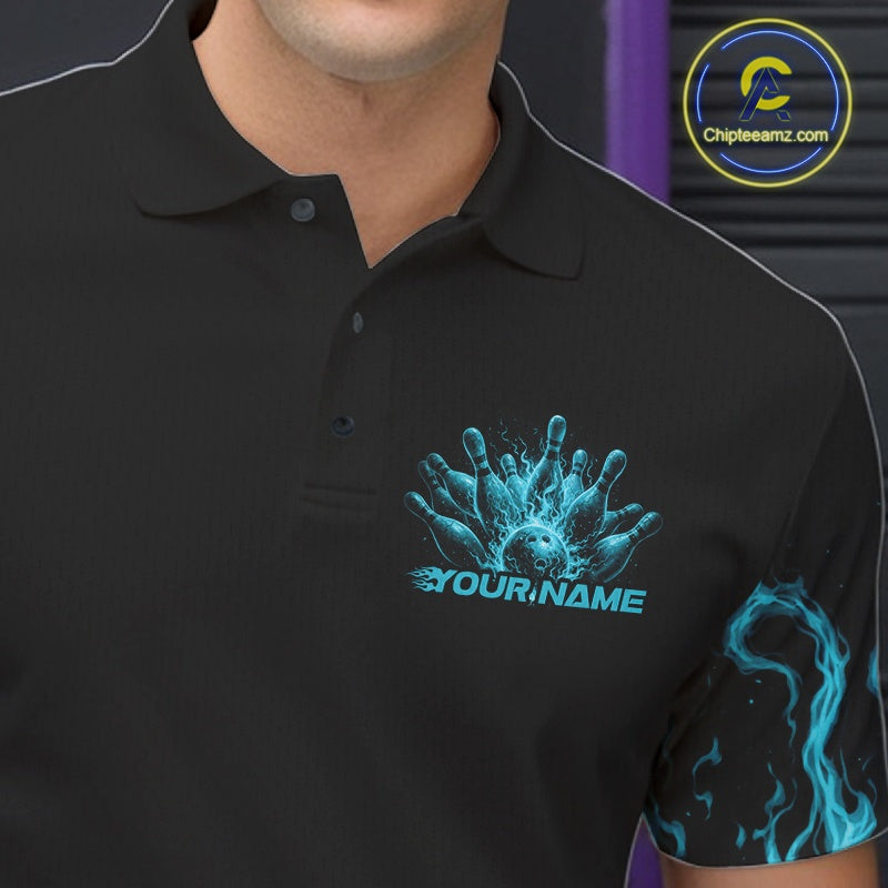 Custom Blue Flame Skull Bowling Team Shirts For Men, Halloween Bowling Jerseys IPHW10555