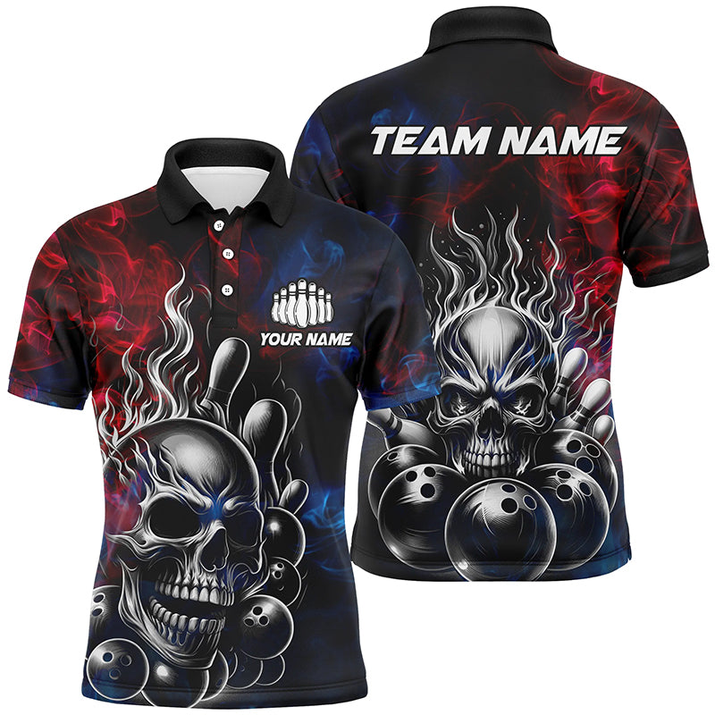 Flaming Skull Custom Bowling Team Shirts, Smoke Strike Bowling Jerseys For Men And Women, Bowlers Outfit IPHW5929