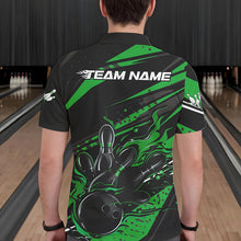 Load image into Gallery viewer, Custom Black And Green Flame Men Bowling Polo Shirts, Fire Bowling Ball Bowling Team Shirt IPHW8699