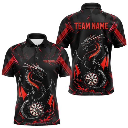 Custom Black And Red Dragon Dart Polo Shirts For Men, Dart Jerseys Dart Tournament Shirt IPHW8709