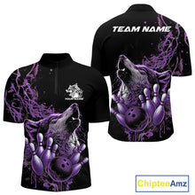 Load image into Gallery viewer, Custom Purple Wolf Howling Men Quarter-Zip Shirt, Wolf Bowling Team Jerseys IPHW10159