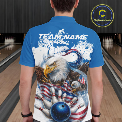 Custom Patriotic US Flag Eagle Bowling Men Shirt, USA Bowling Team League Shirt IPHW10164