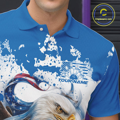 Custom Patriotic US Flag Eagle Bowling Men Shirt, USA Bowling Team League Shirt IPHW10164