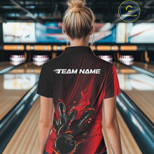 Load image into Gallery viewer, Custom Black And Red Gradient Flame Bowling Team Jerseys, Fire Bowling Shirt For Women IPHW10570