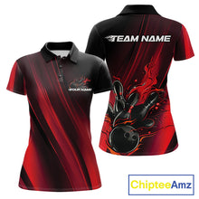 Load image into Gallery viewer, Custom Black And Red Gradient Flame Bowling Team Jerseys, Fire Bowling Shirt For Women IPHW10570