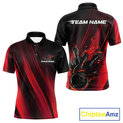 Custom Black And Red Gradient Flame Bowling Team Jerseys, Fire Bowling Shirt For Men IPHW10570