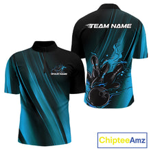 Load image into Gallery viewer, Custom Black And Blue Gradient Flame Bowling Team Jerseys, Fire Bowling Shirt For Men IPHW10571